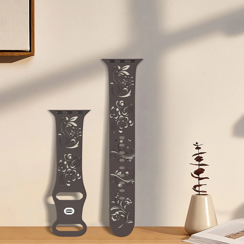 Engraved Silicone Flower Band