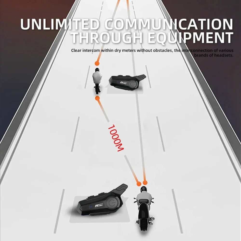 1000M For 2 Rider Interphone Motorcycle Helmet Intercom Headset