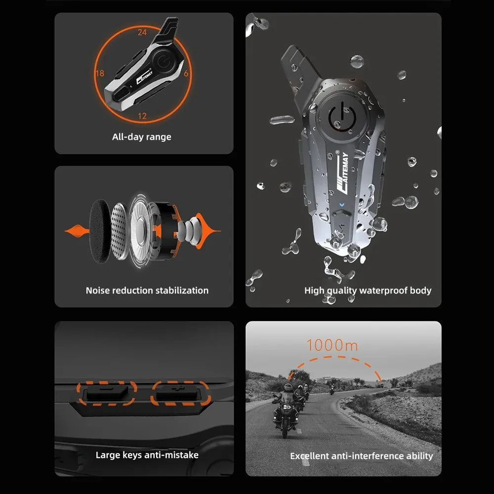 1000M For 2 Rider Interphone Motorcycle Helmet Intercom Headset