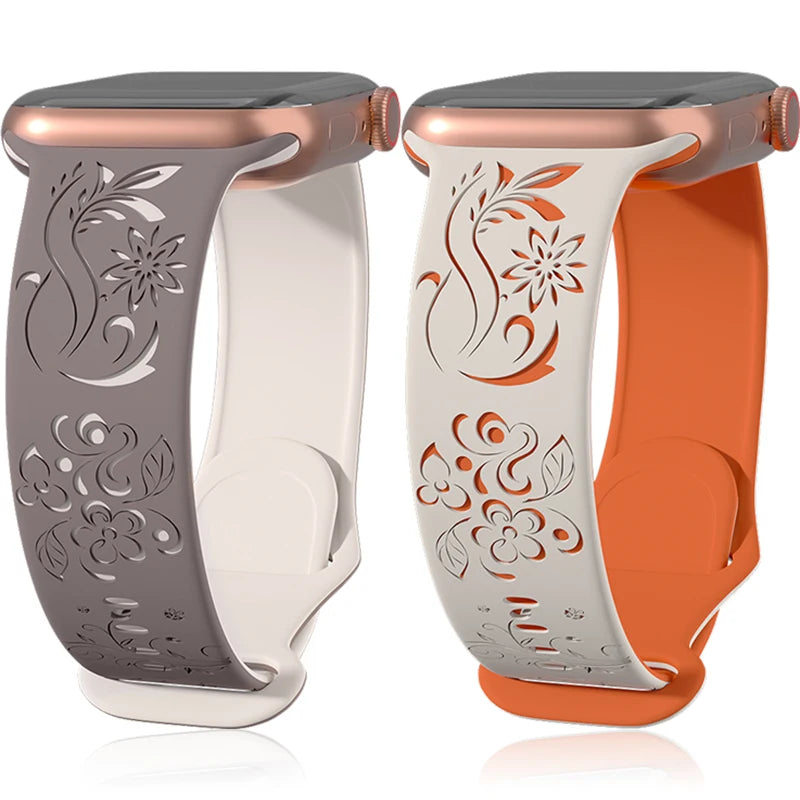Engraved Silicone Flower Band