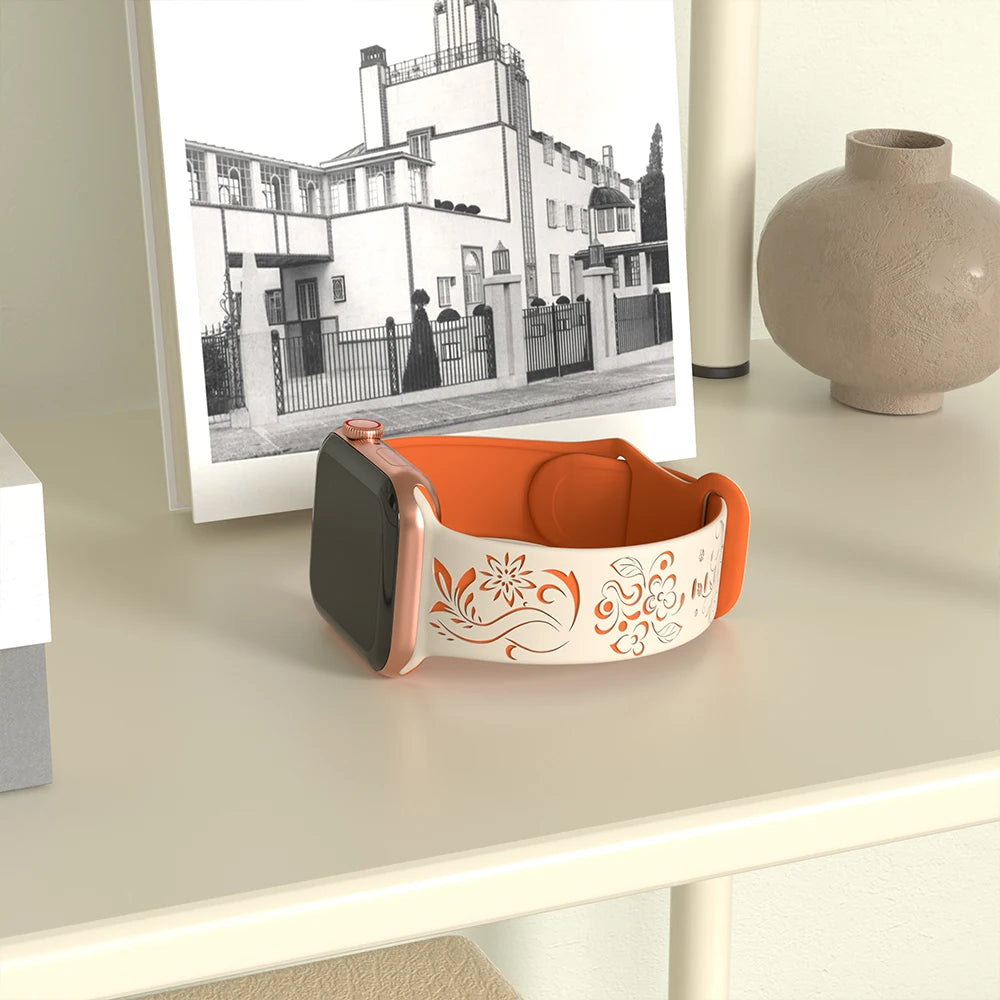 Engraved Silicone Flower Band